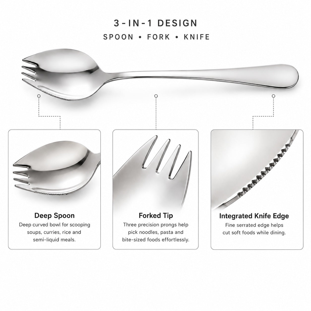 Spork for Soupy noodles and cutting soft veggies