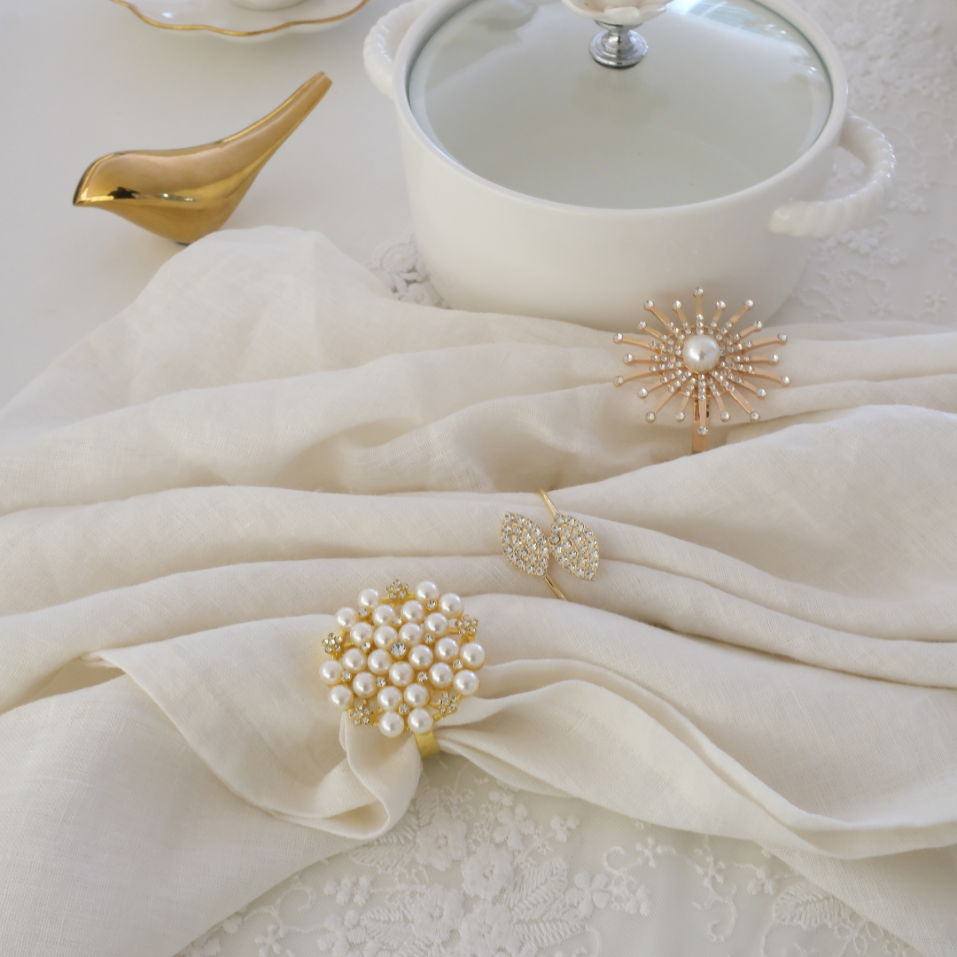 Napkin Rings | Sun Design | Metal & Stonework | Set of 4/6/8