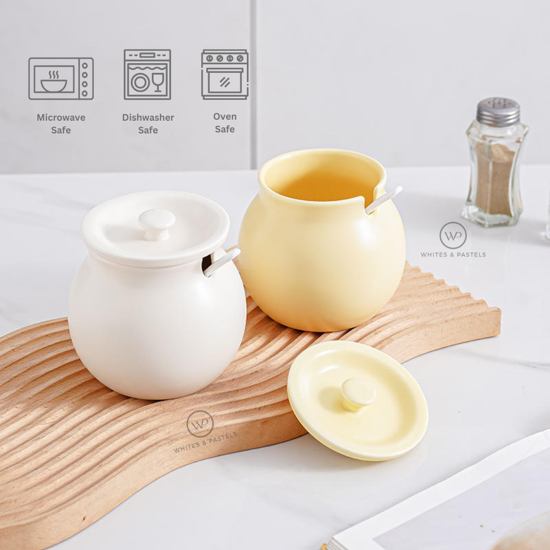Microwave-safe ceramic ghee jar in pastel green – 300ml capacity