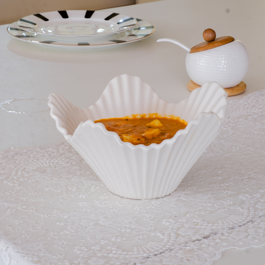 White ceramic serve-ware for curries