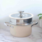 Stainless steel cookware set with silicone ring glass lid beige white