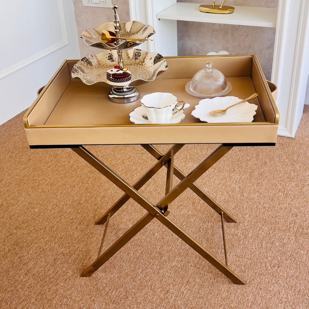 Pastel Beige Butler Tray with foldable stand