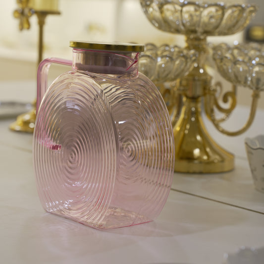 luxury pink borosilicate glass water jug with gold lid