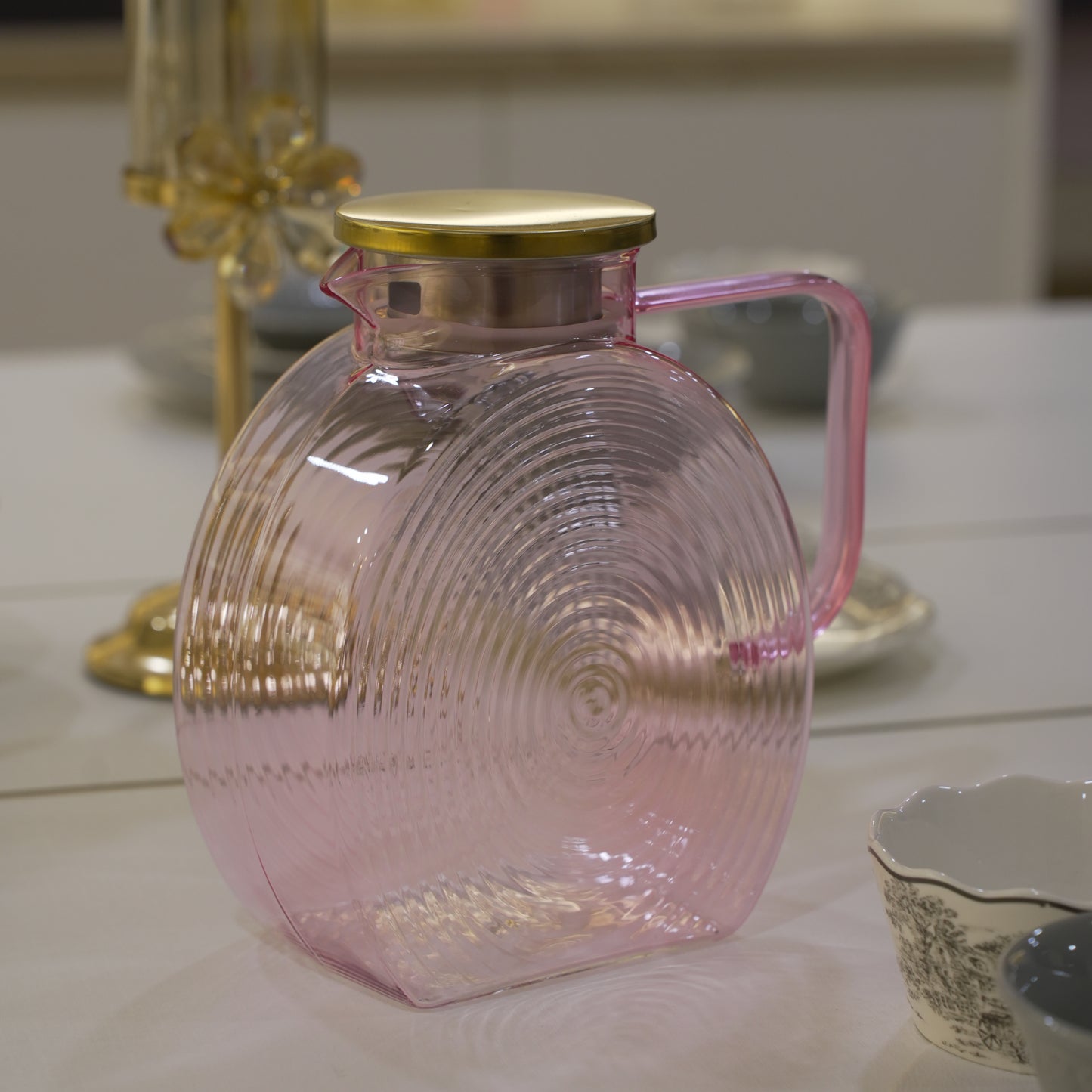 Pink Jug with Gold Lid and Carafe