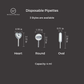 Disposable pipettes with heart, round, and oval shapes and measurements on a dark background.