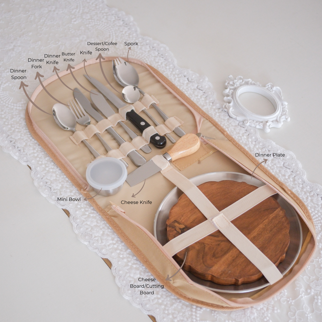 Compact stainless steel travel dining kit for office and travel