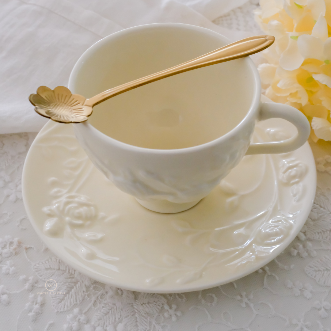 Gold flower design stirrer and dessert spoon set For Coffee