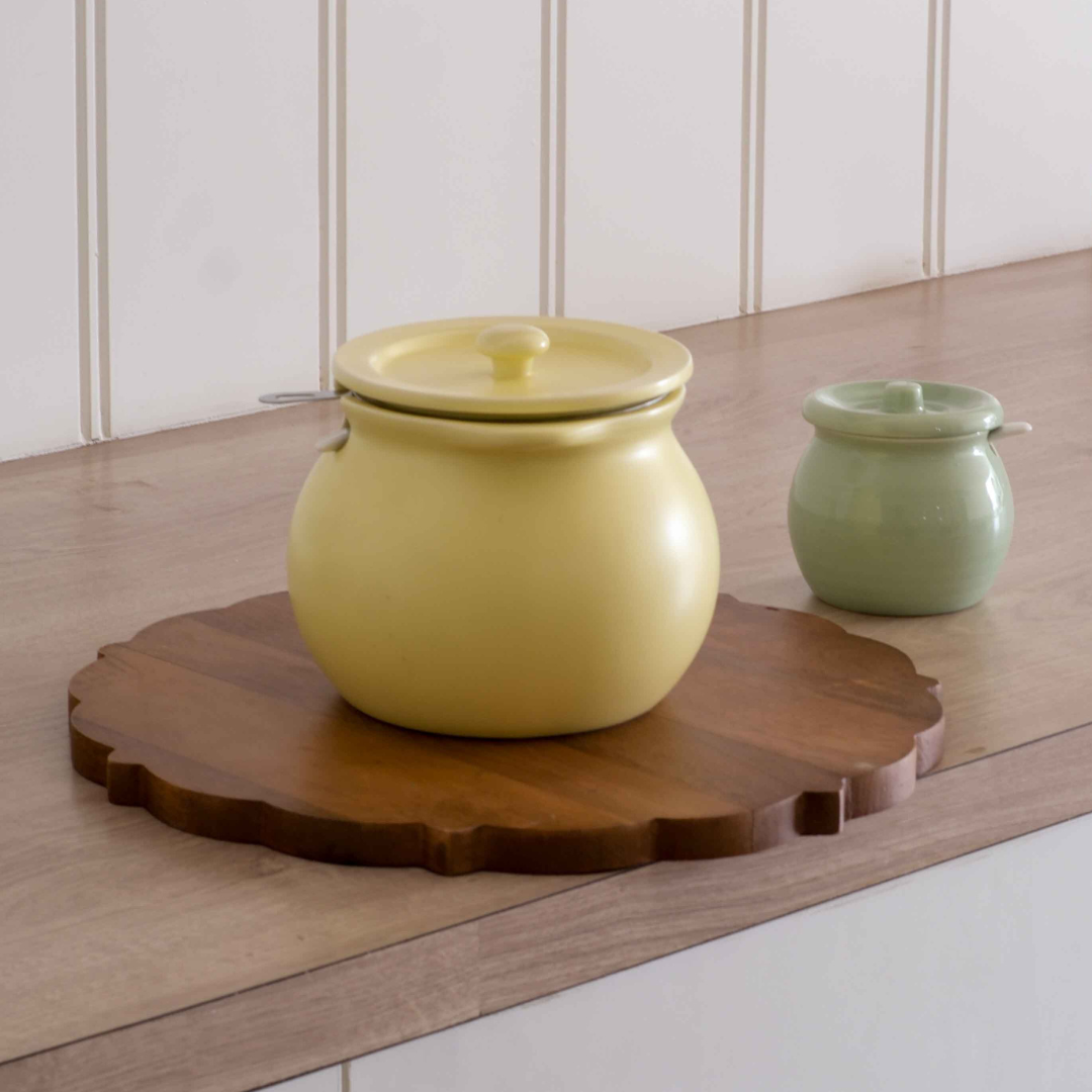 Premium ceramic ghee pot with spoon and filter for homemade desi ghee.