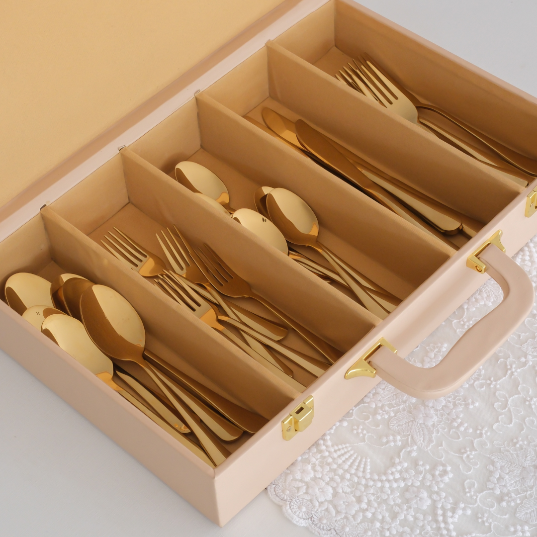 Premium 30-piece cutlery gift set with organised storage for modern homes