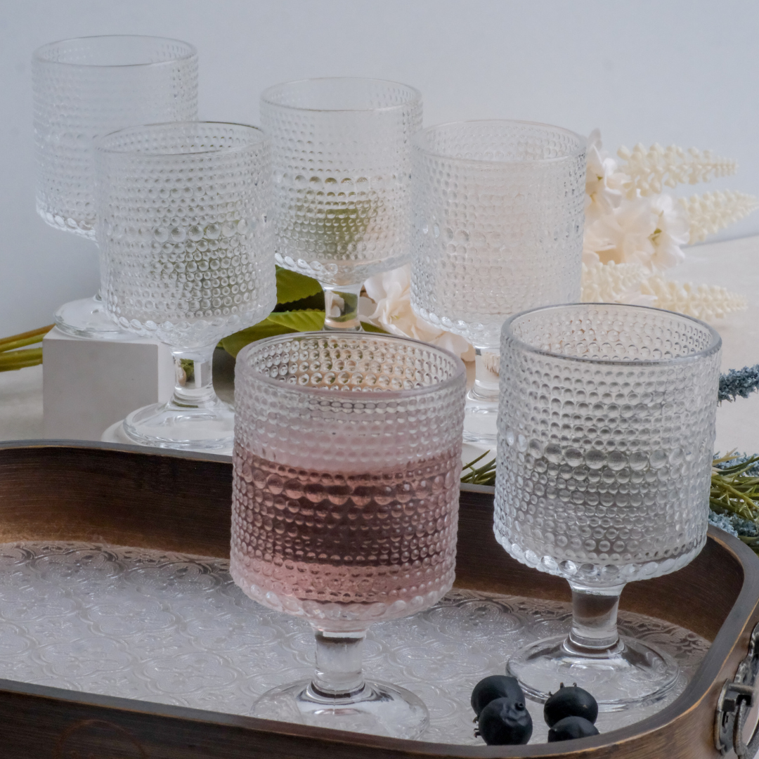 Premium embossed  Juicedrinking glasses set for modern dining table