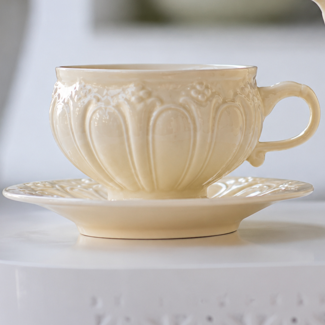 Premium porcelain tea cup and saucer in ivory for luxury dining