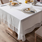 Premium cotton tablecloth with lace detailing close-up
