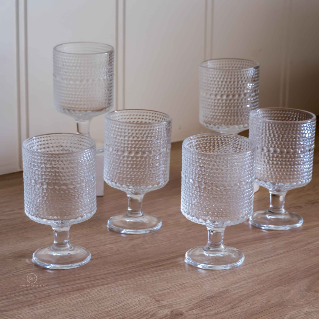 Luxury stemmed drinking glasses with embossed glass finish