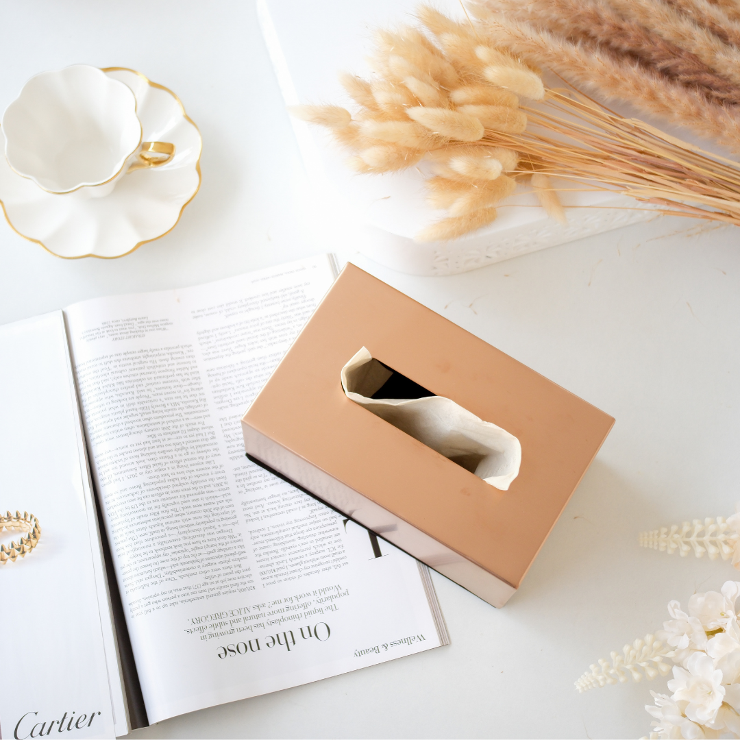 Luxury rose gold tissue box cover for living room styling