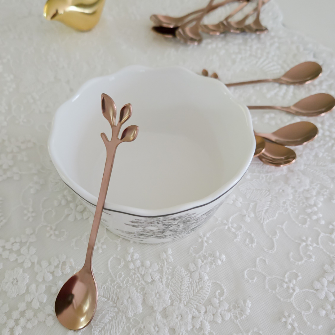 Luxury stainless steel leaf with pvd finish  coffee spoon set with mirror finish for espresso, tea and everyday dining.