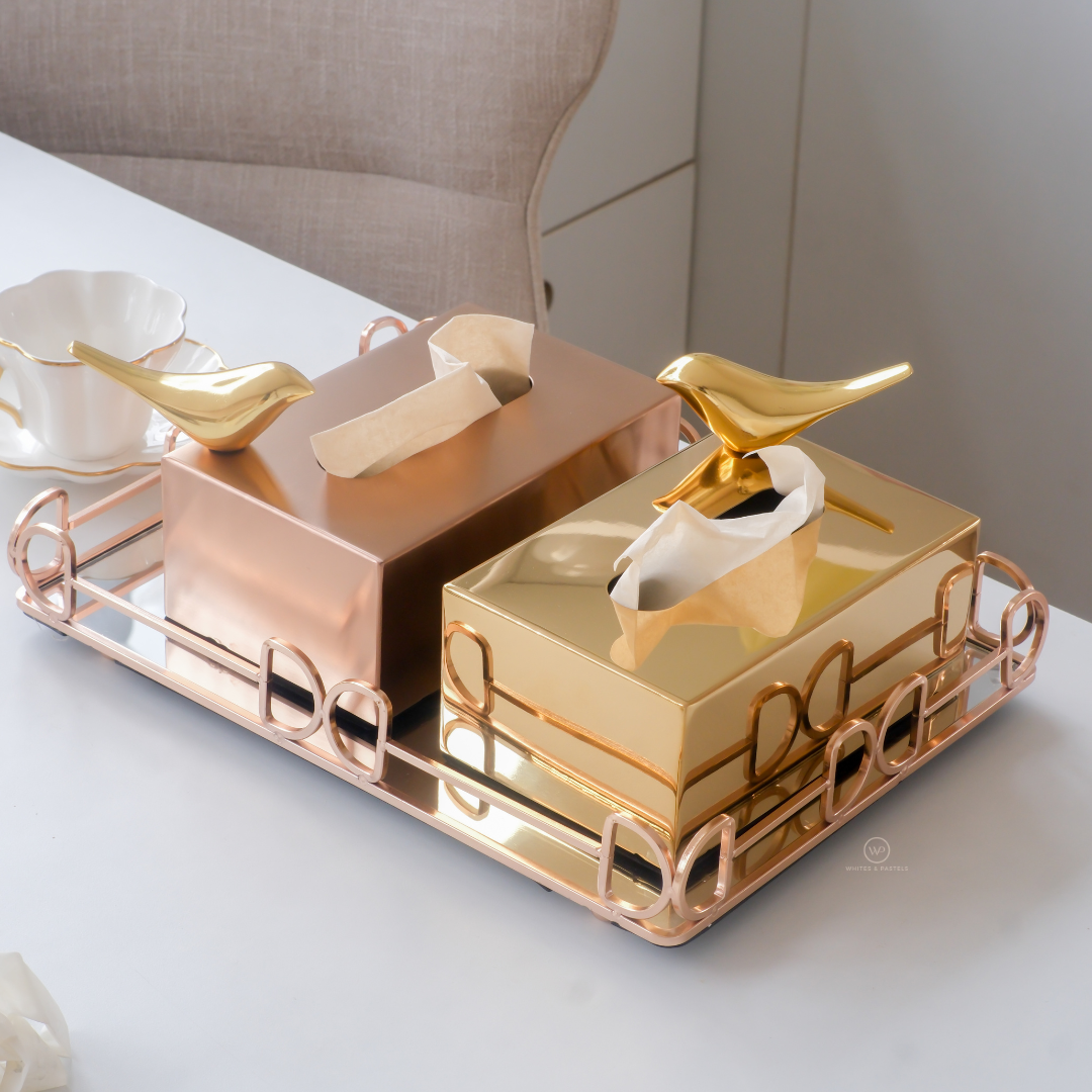 Luxury gifting tissue box with bird figurine design