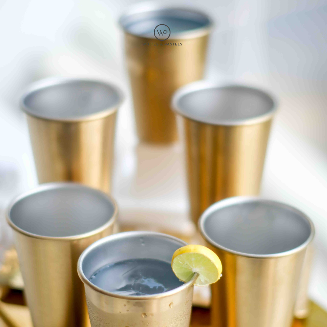 Golden stainless steel drinking glasses set for dining table
