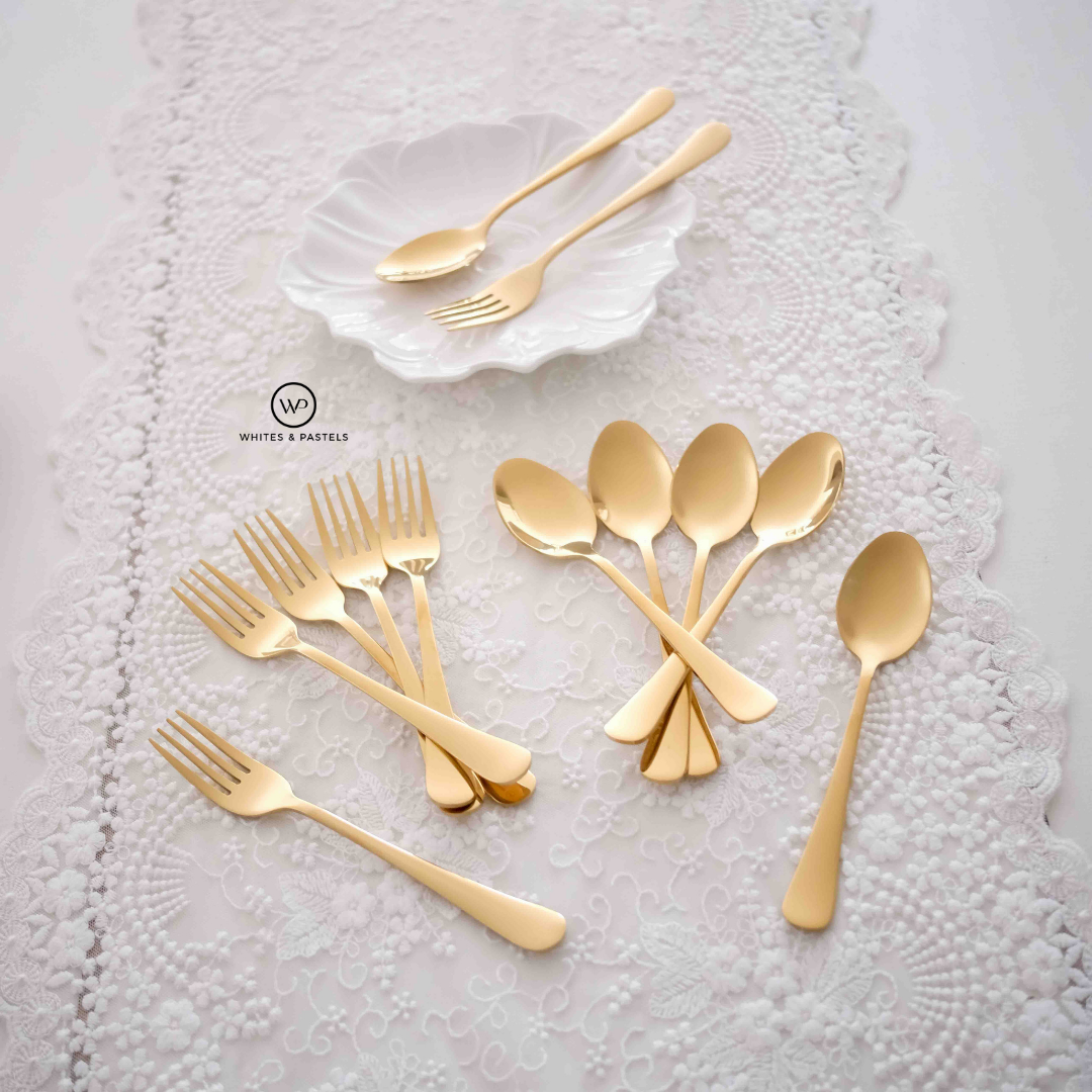 Gold Spoon and Fork | Set  of 12 | Set of 24 | 304 Stainless Steel