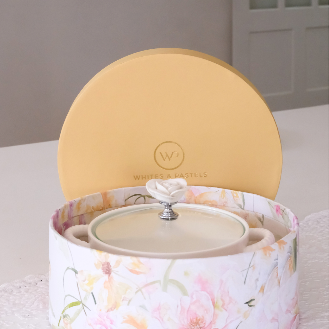 A serving bowl placed inside a luxury giftbox