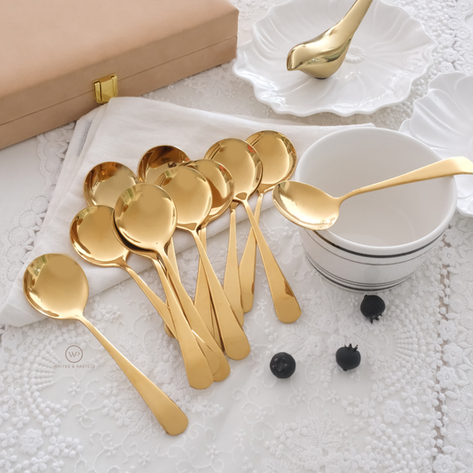 Stainless Steel Soup Spoons with Gold PVD finish