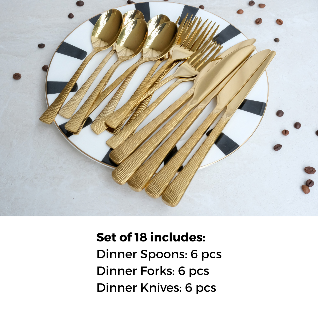 Gold Textured Cutlery Set | Luxury Stainless Steel Flatware