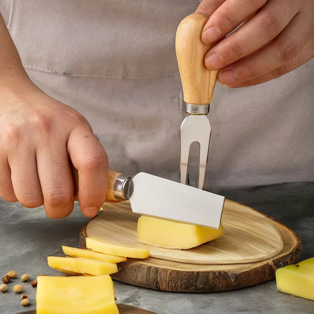 Close-up of wooden handle cheese knife – premium serveware for stylish kitchens