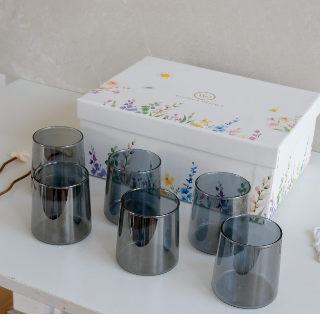 Set of 6 Black Glass Tumblers – Luxury Gift Box