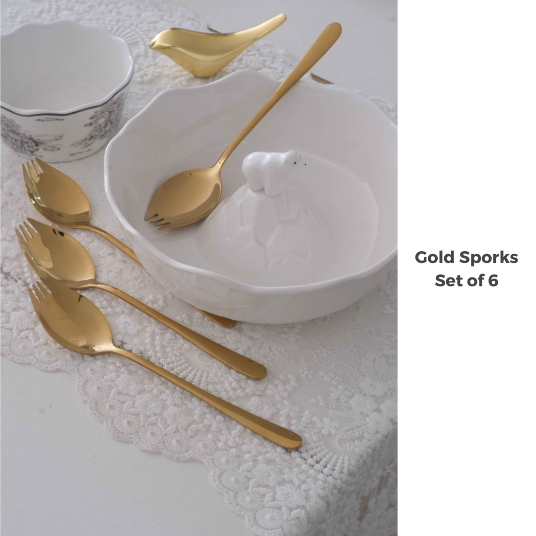Set of 6 Spork | Spoon plus Fork | Stainless Steel | Gold | Silver
