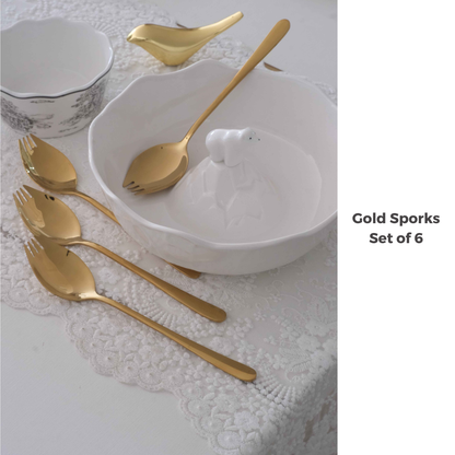 Set of 6 Spork | Spoon plus Fork | Stainless Steel | Gold | Silver