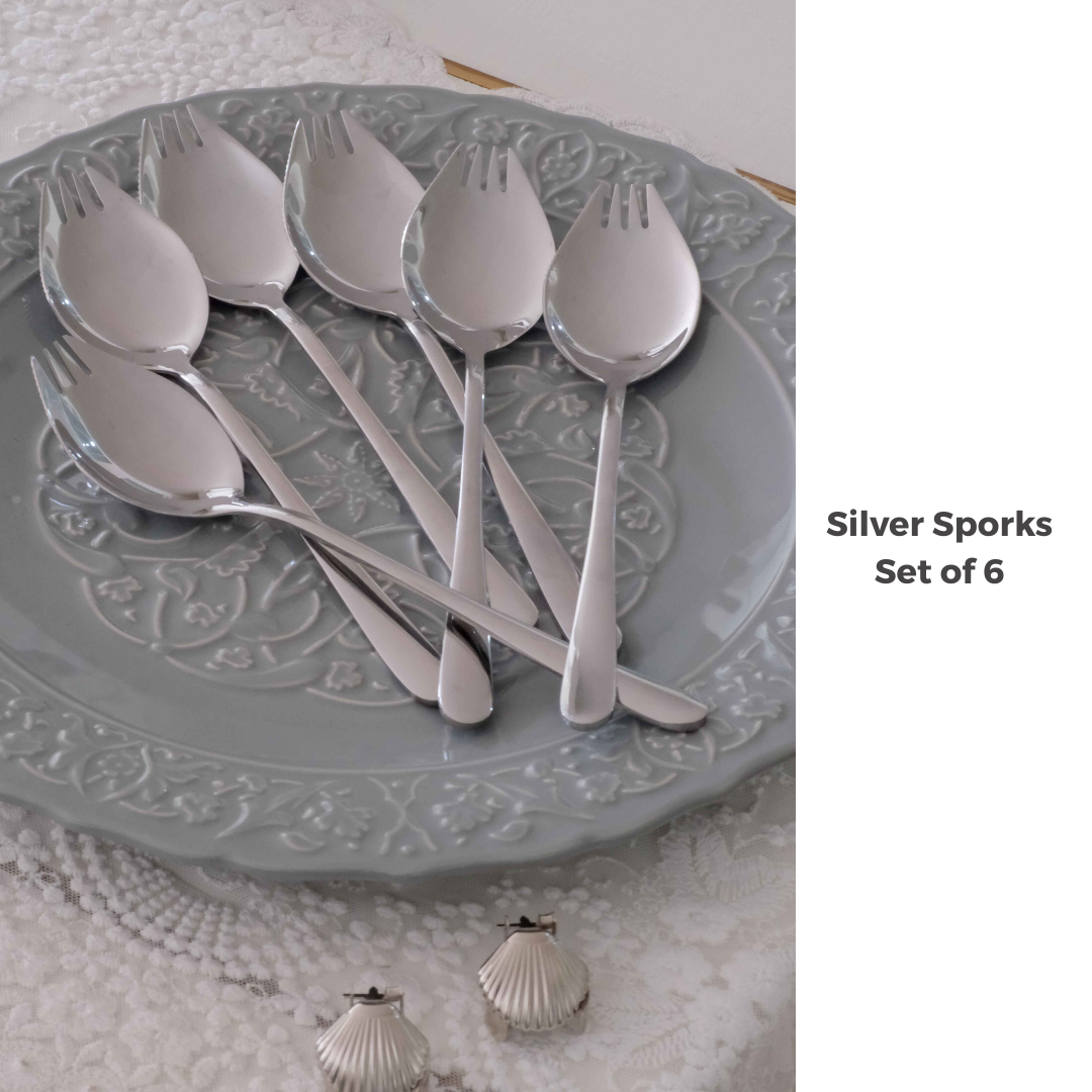 Set of 6 Spork | Spoon plus Fork | Stainless Steel | Gold | Silver