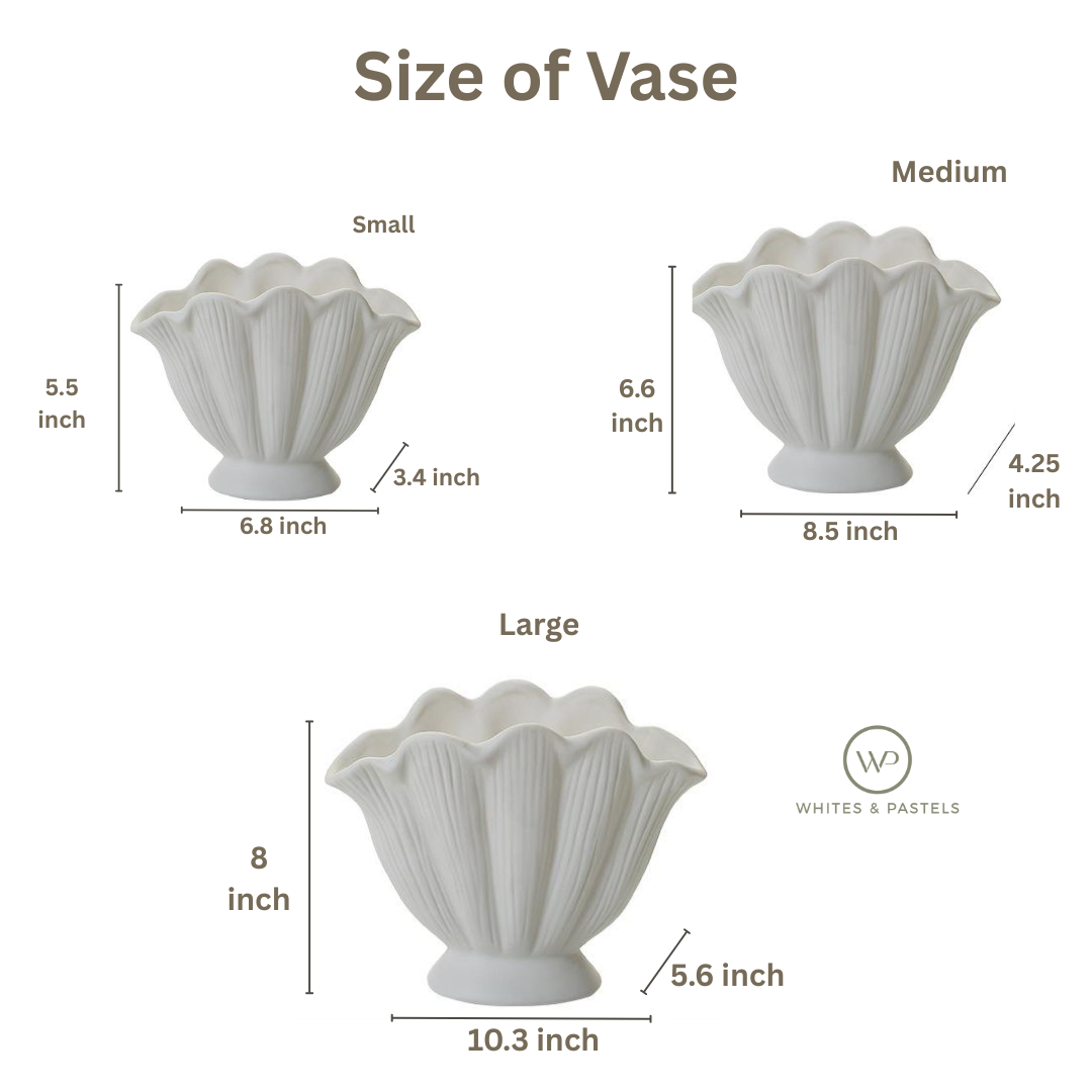 White Ceramic Vases – Shell Design (Set of 3)