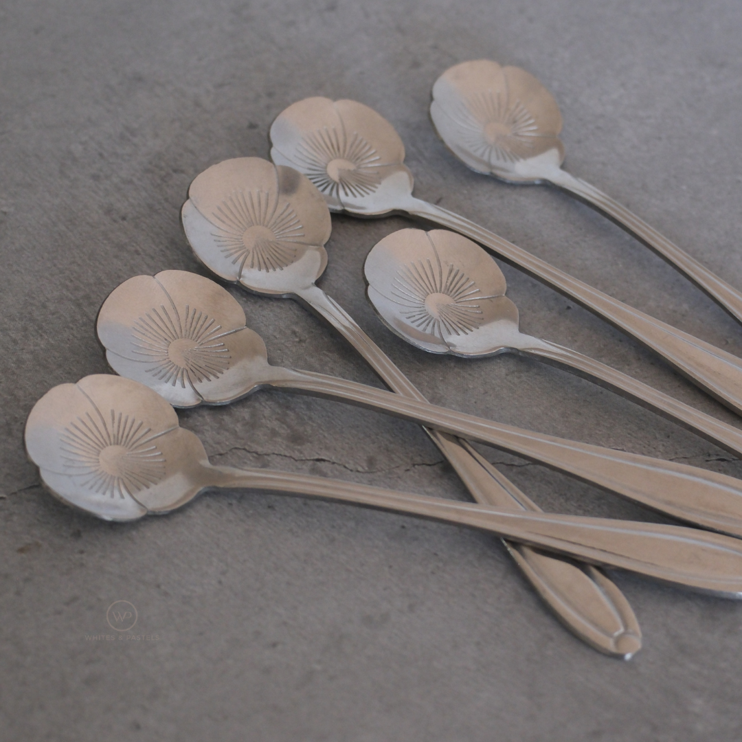 Premium silver floral tea spoon made from high-quality stainless steel