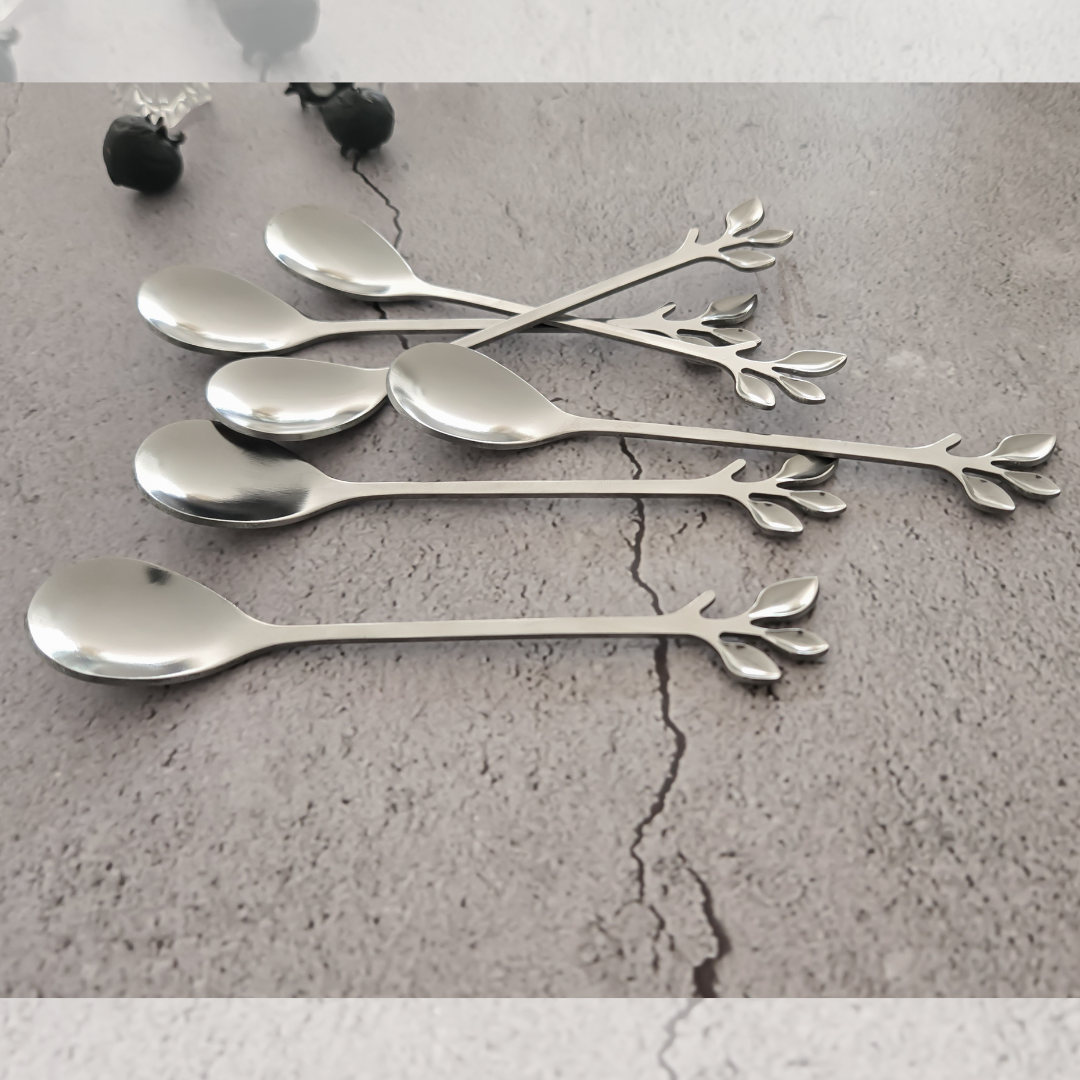 Silver stainless steel espresso spoon set perfect for coffee lovers and elegant table settings.