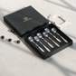 Set of 6 silver coffee spoons placed inside a luxury giftbox