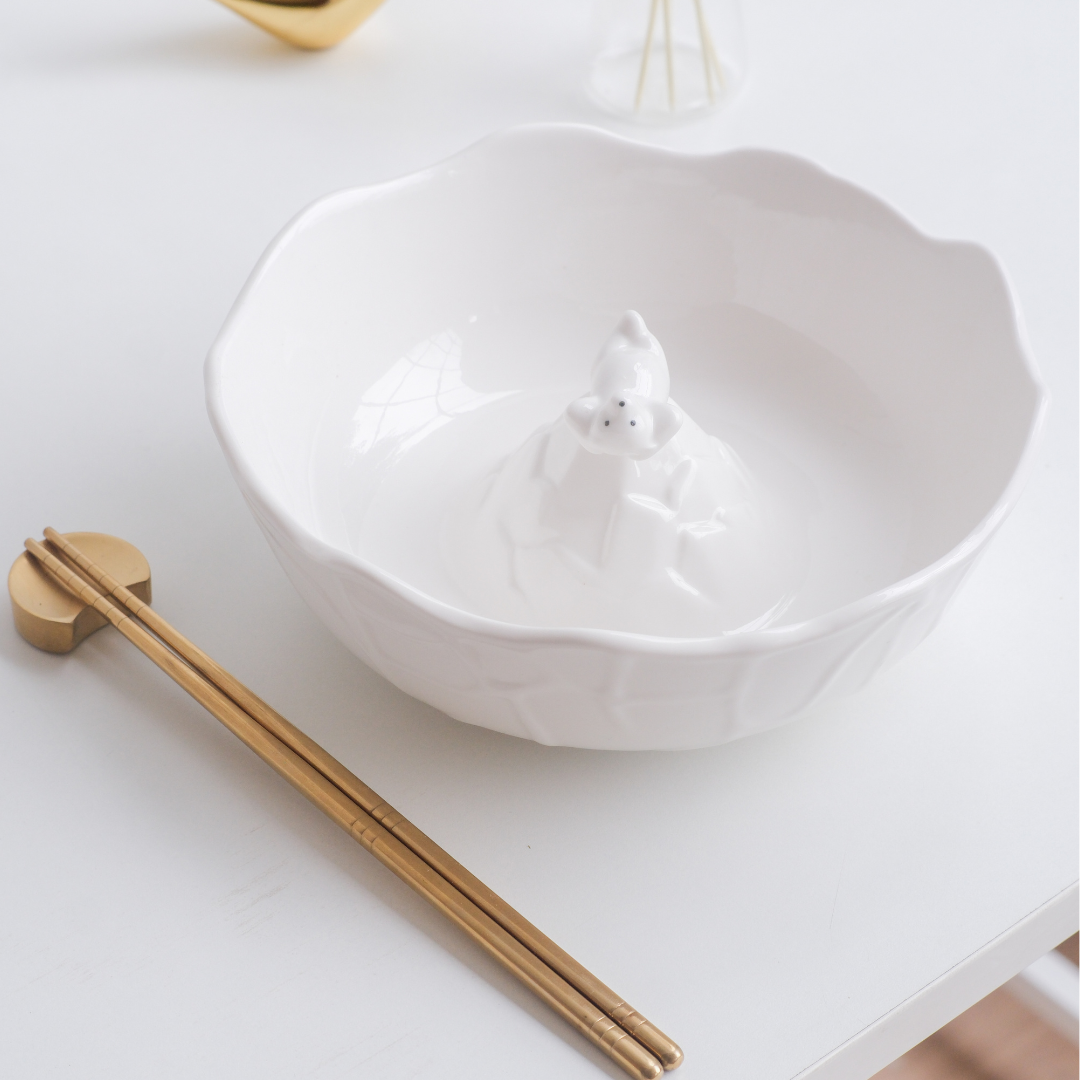 White Noodles Bear bowl with Chopsticks