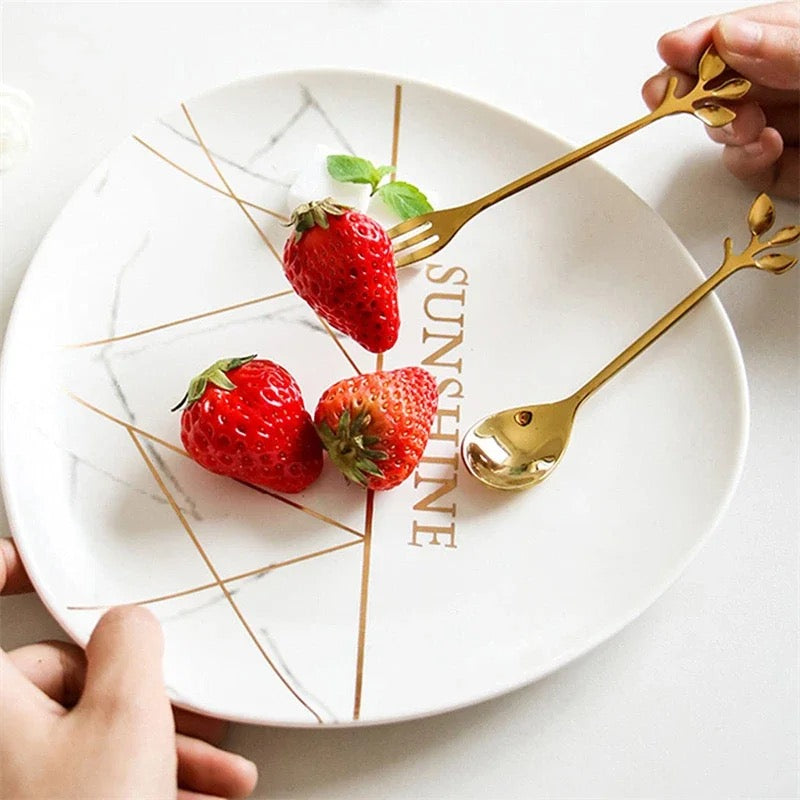 Gold Leaf Fruit and Dessert Fork | Set of 6 | Set of 12