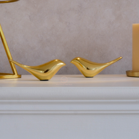 Small Metal Bird Figurines | Set of 2 |  Gold
