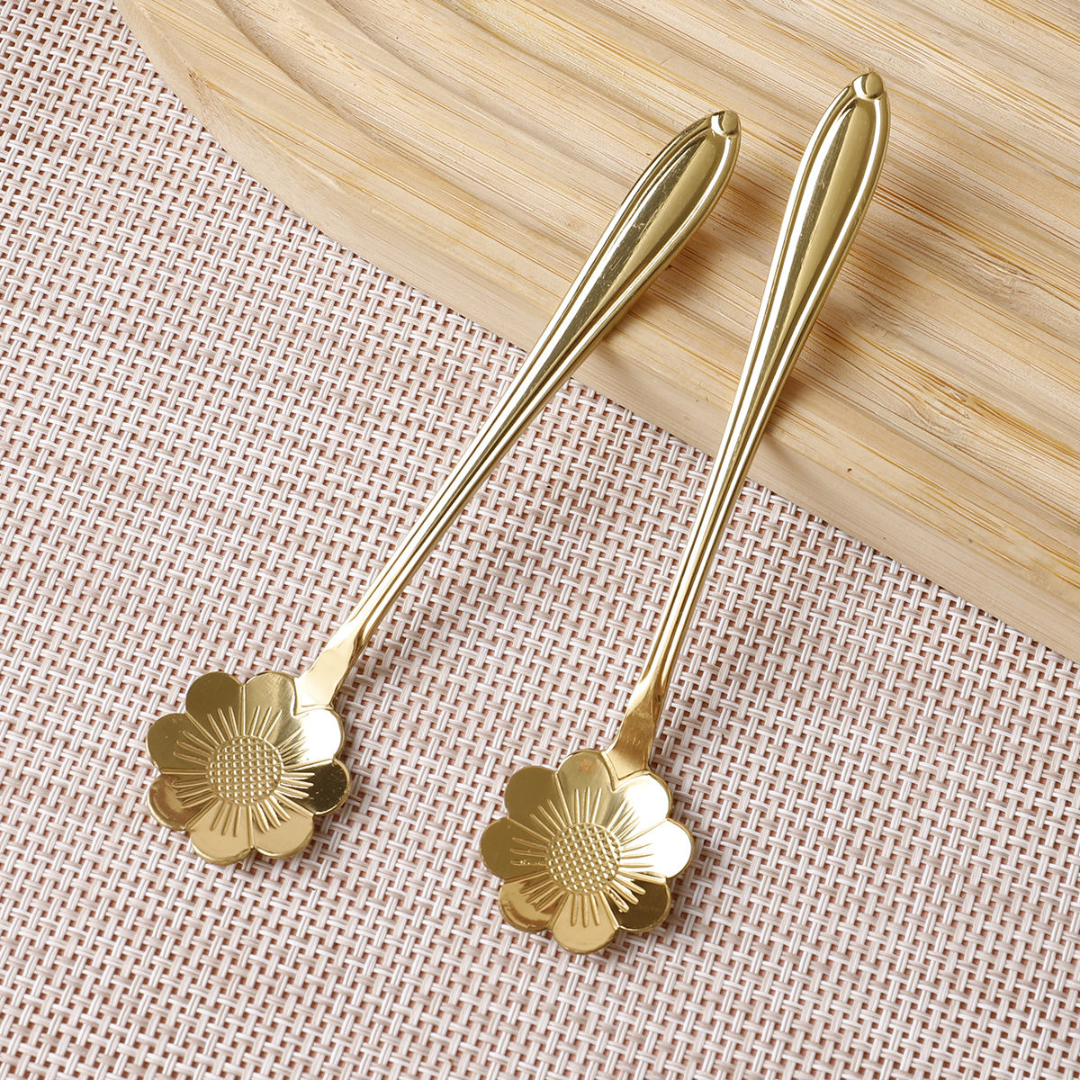 Small Dessert & Tea Spoons |Set of 6 | Gold Chrysanthemum Flower
