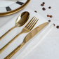 Rich textured Spoon, Fork, Dinner knife placed on napkin with coffee beans