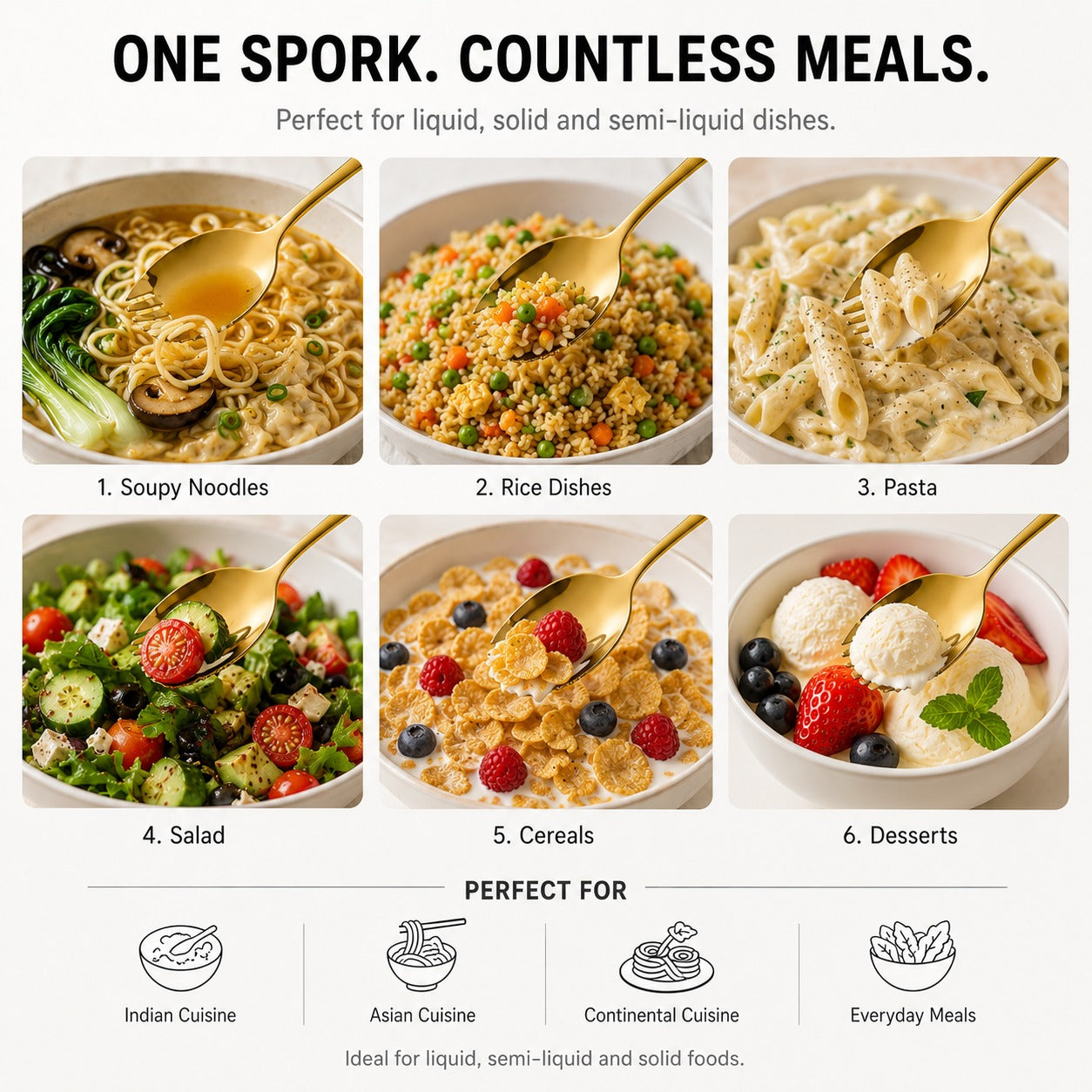 Sporks for ice creams, pasta, rice, cerals salads and much more