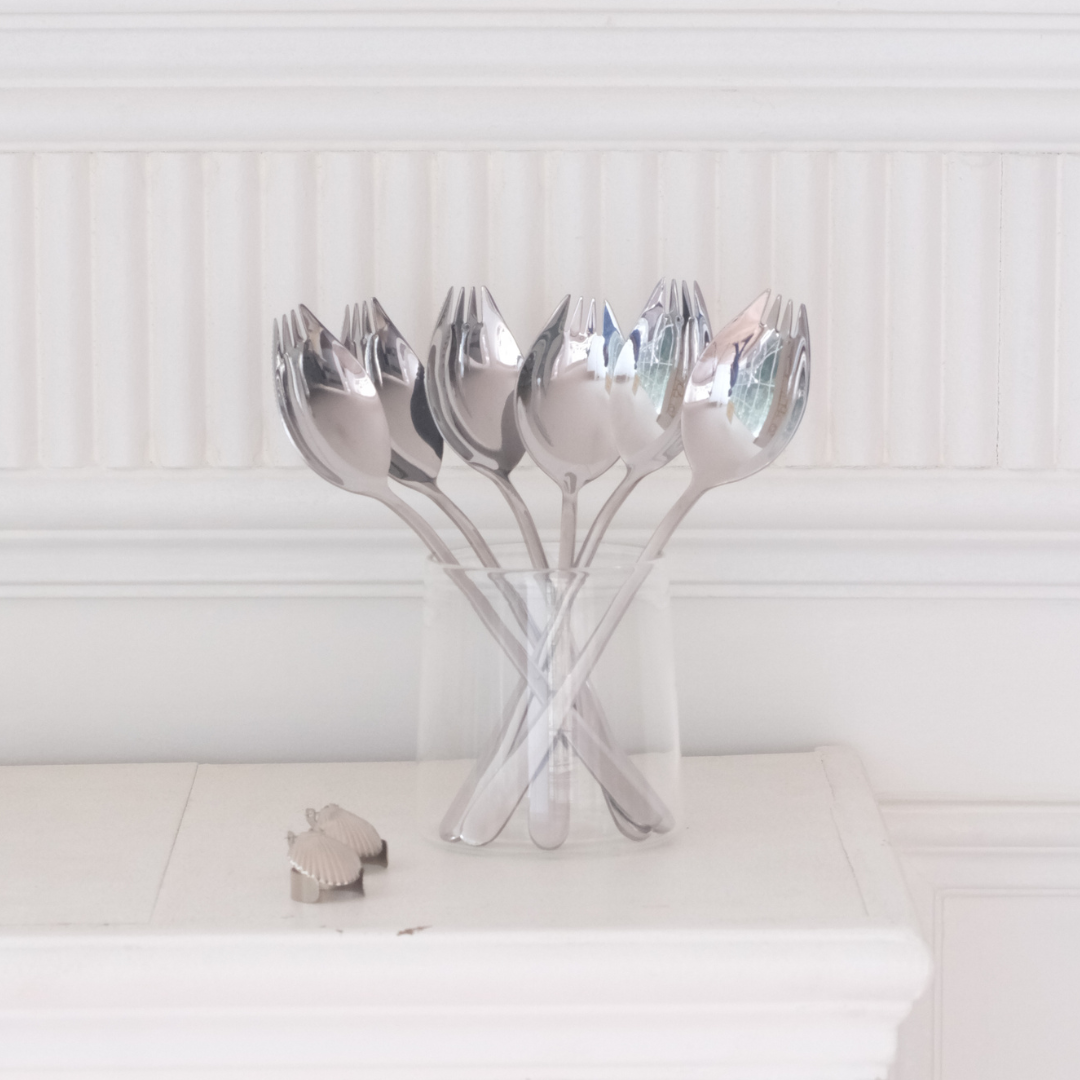 Food-grade stainless steel dessert flatware with premium silver finish for stylish everyday dining.