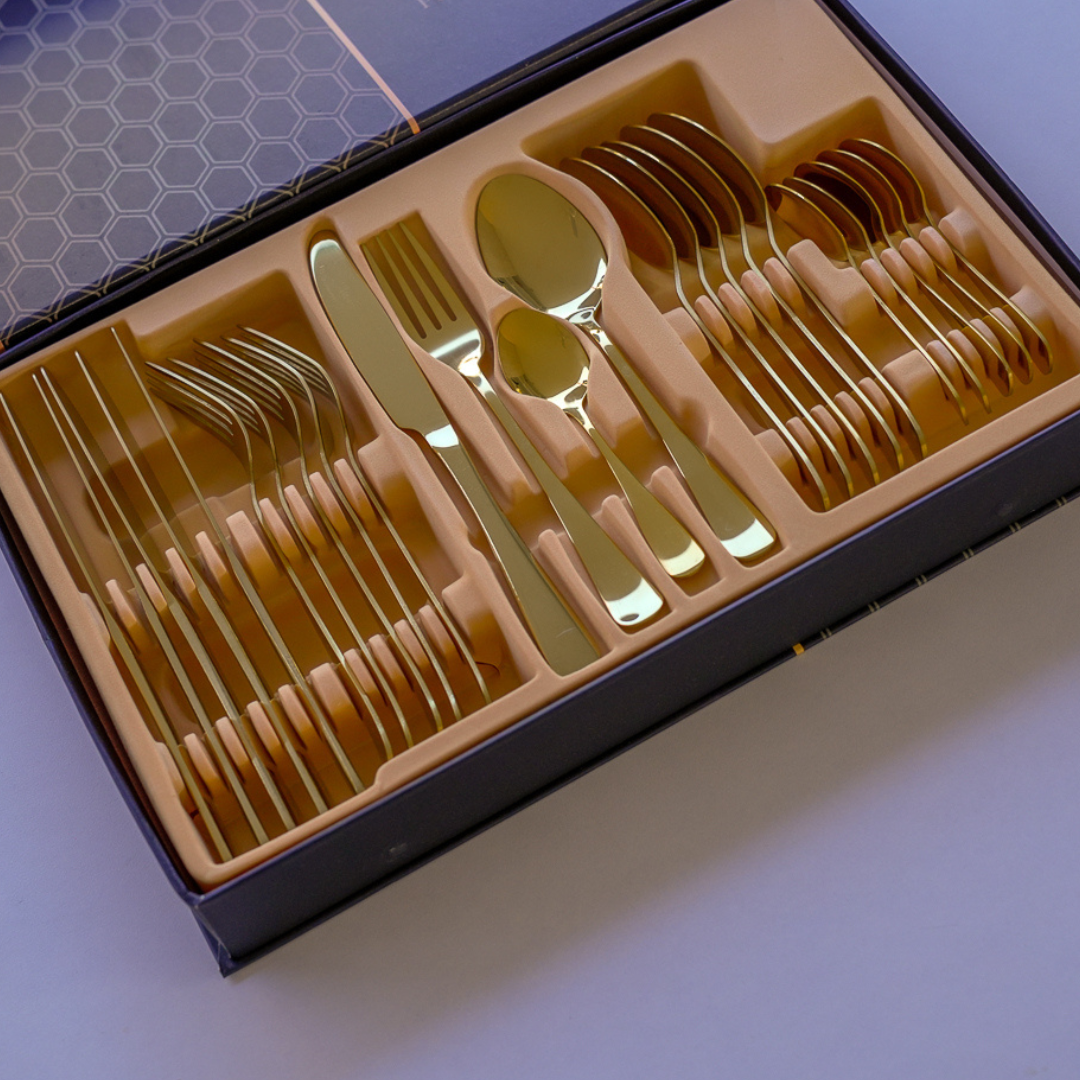 24-Piece Stainless Steel Cutlery Set | Premium Collection | Gold, Silver & Black