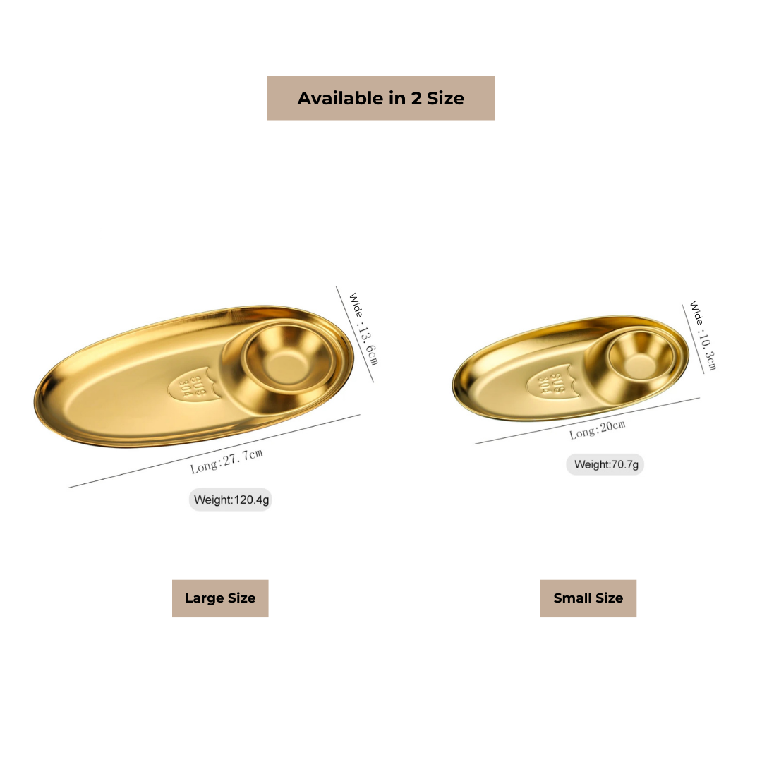 Gold Starter Snack Plate - Stainless Steel Chip & Dip Platter