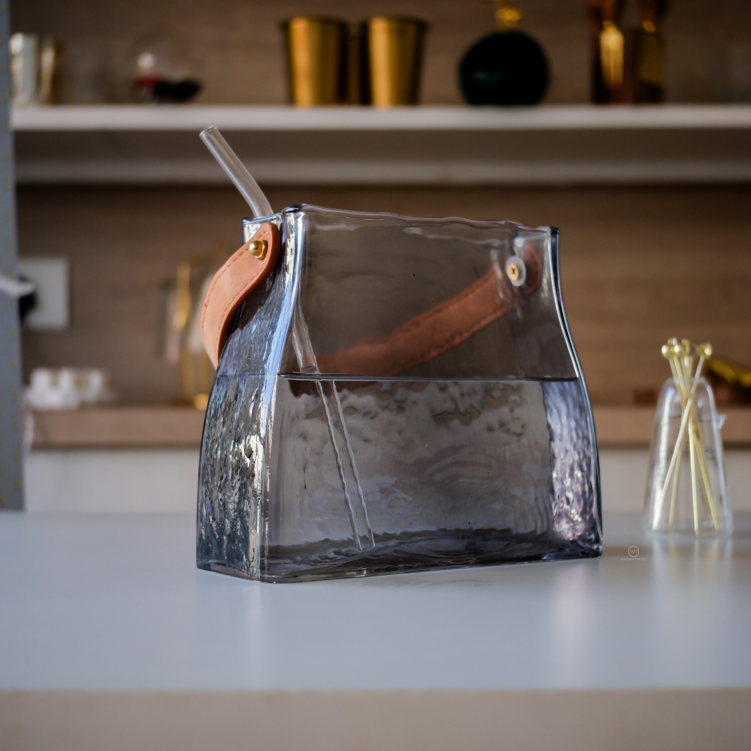 Black hammered glass pitcher for cocktails and entertaining