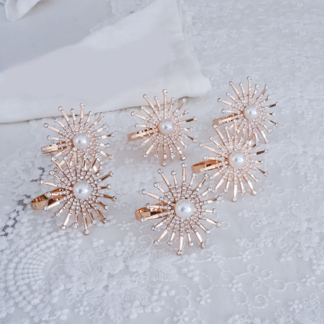 Napkin Rings | Sun Design | Metal & Stonework | Set of 4/6/8