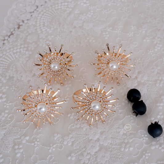 Napkin Rings | Sun Design | Metal & Stonework | Set of 4/6/8