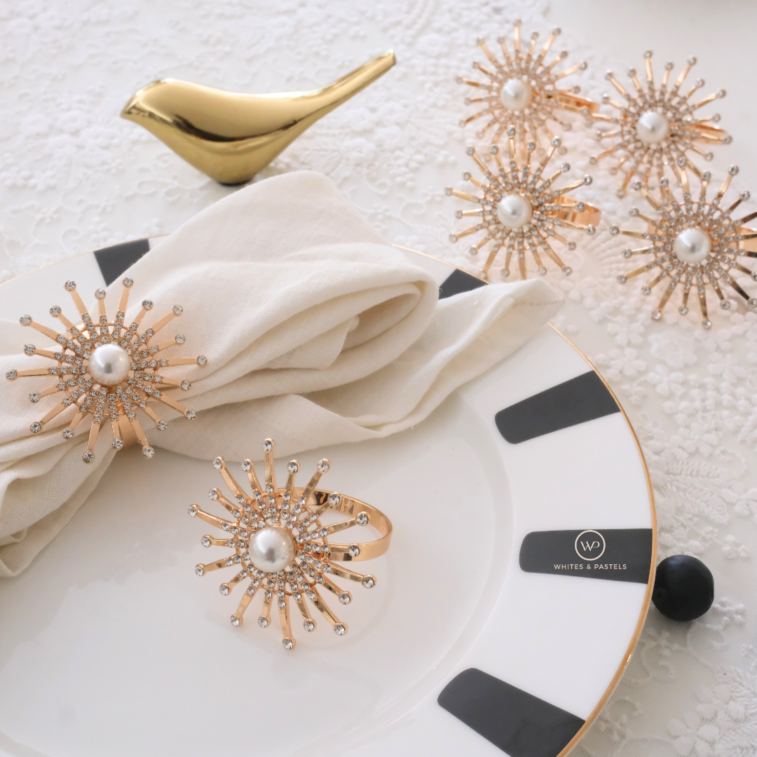 Napkin Rings | Sun Design | Metal & Stonework | Set of 4/6/8