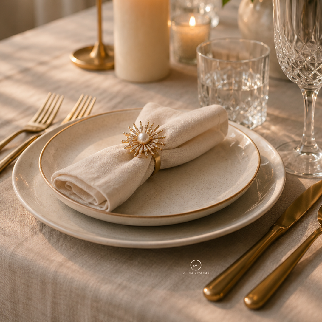 Napkin Rings | Sun Design | Metal & Stonework | Set of 4/6/8