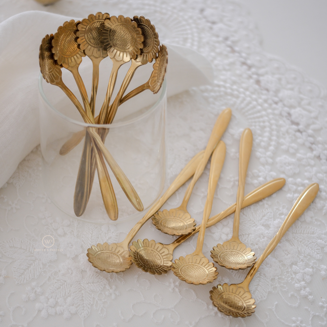 Stainless steel gold sunflower tea spoon set