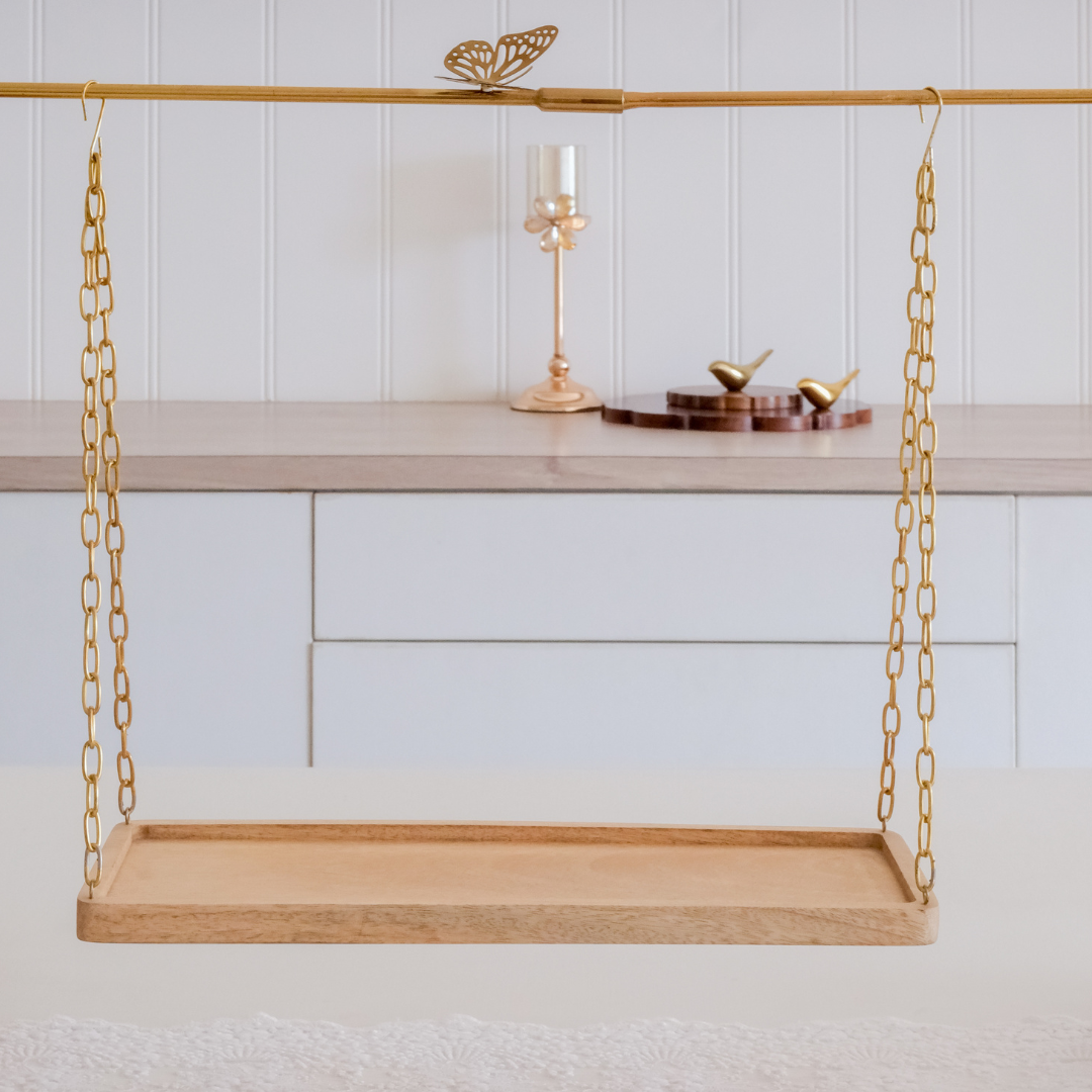 wooden-serving-stand-with-swinging-tray-gold-chain-and-butterfly-detail